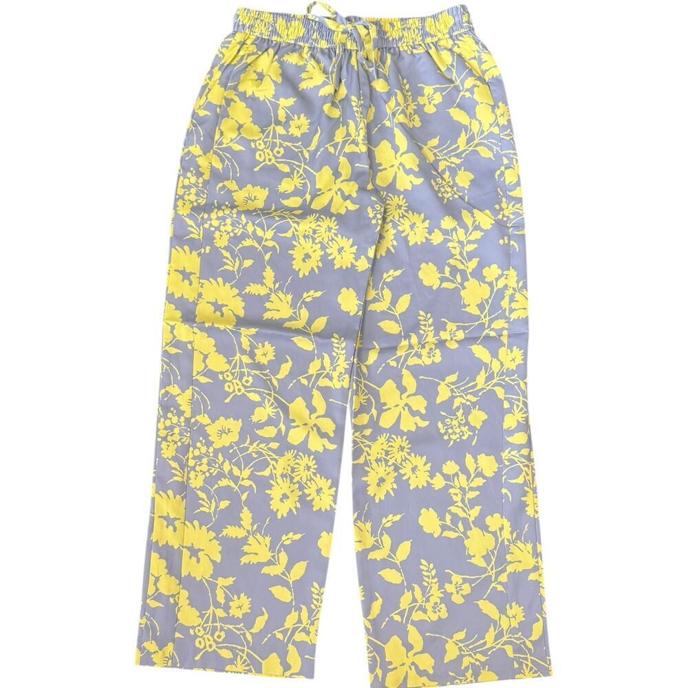 Outerknown Marlow Pant Womens Medium Gray/Yellow Floral Drawstring Wide Leg $128
